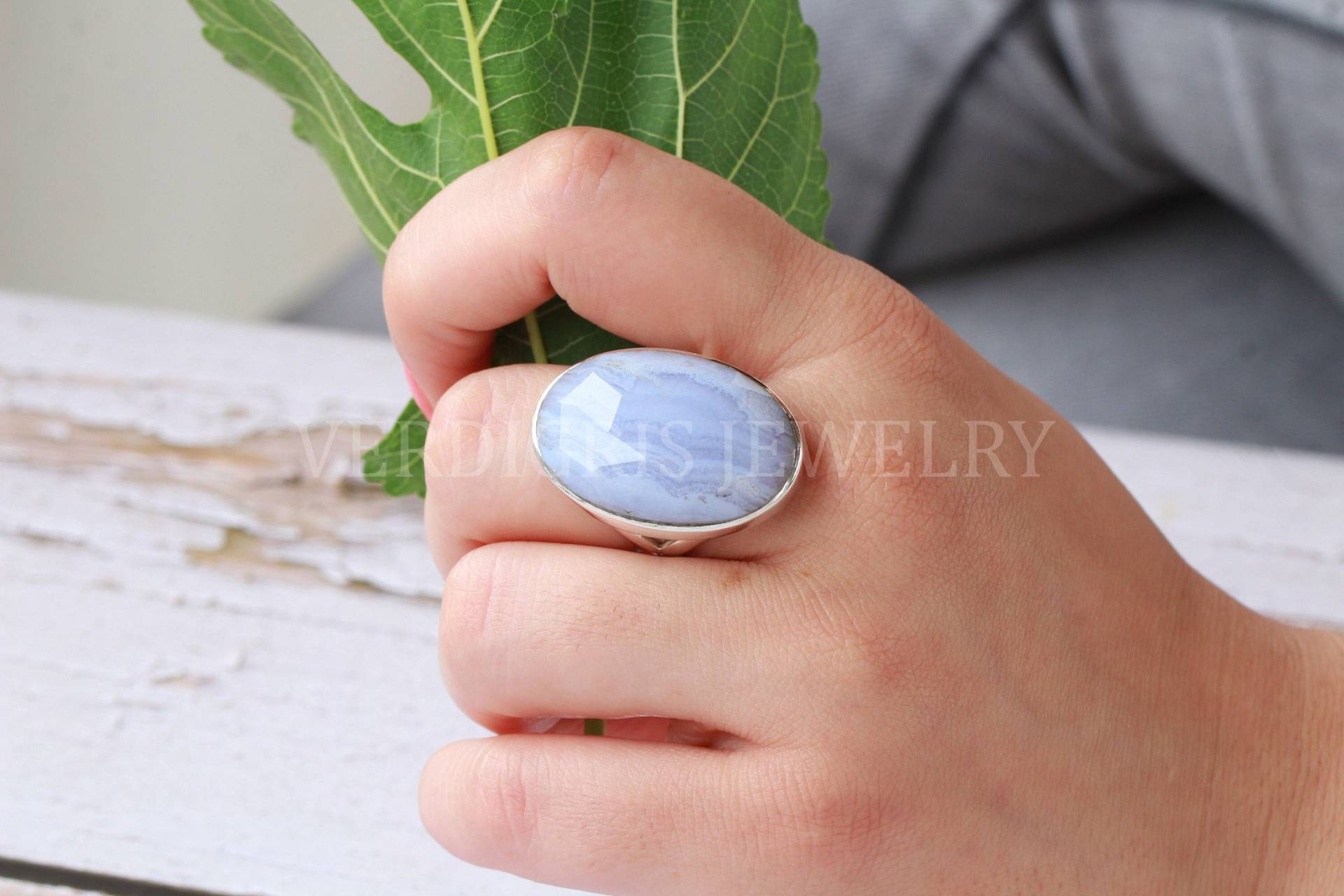 Blauer Spitzen Achat Ring, Handgemacht, Sterling Silber Boho Statement Schmuck, Stein Für Zwillinge, Juni Geburtsstein, Jahrestag Geschenk von VERDIGRISJEWELLERY