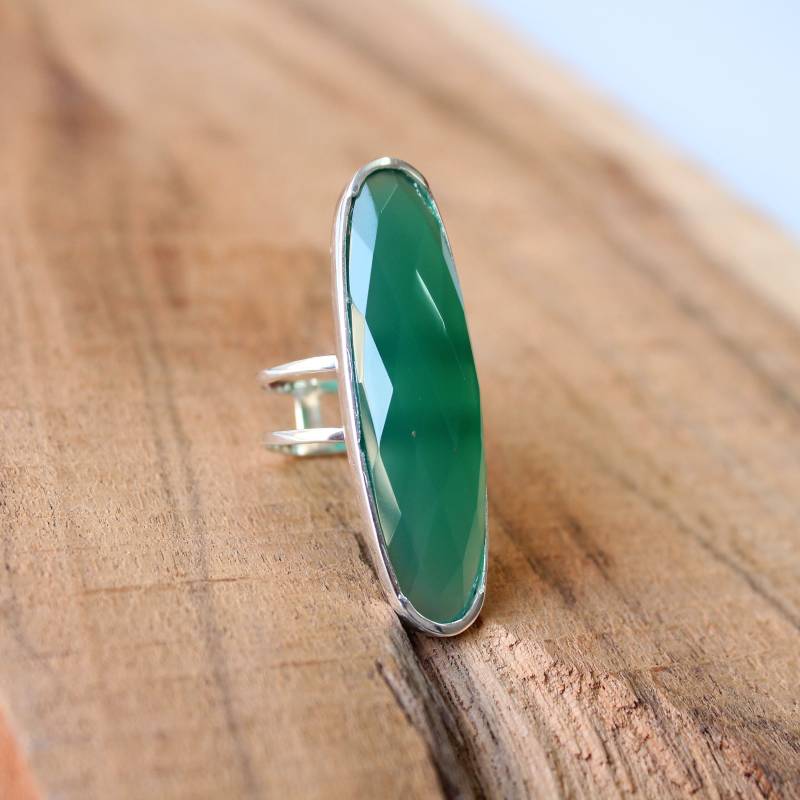 Grüner Onyx-sterlingsilber-Cocktail-Boho-Ring von VERDIGRISJEWELLERY