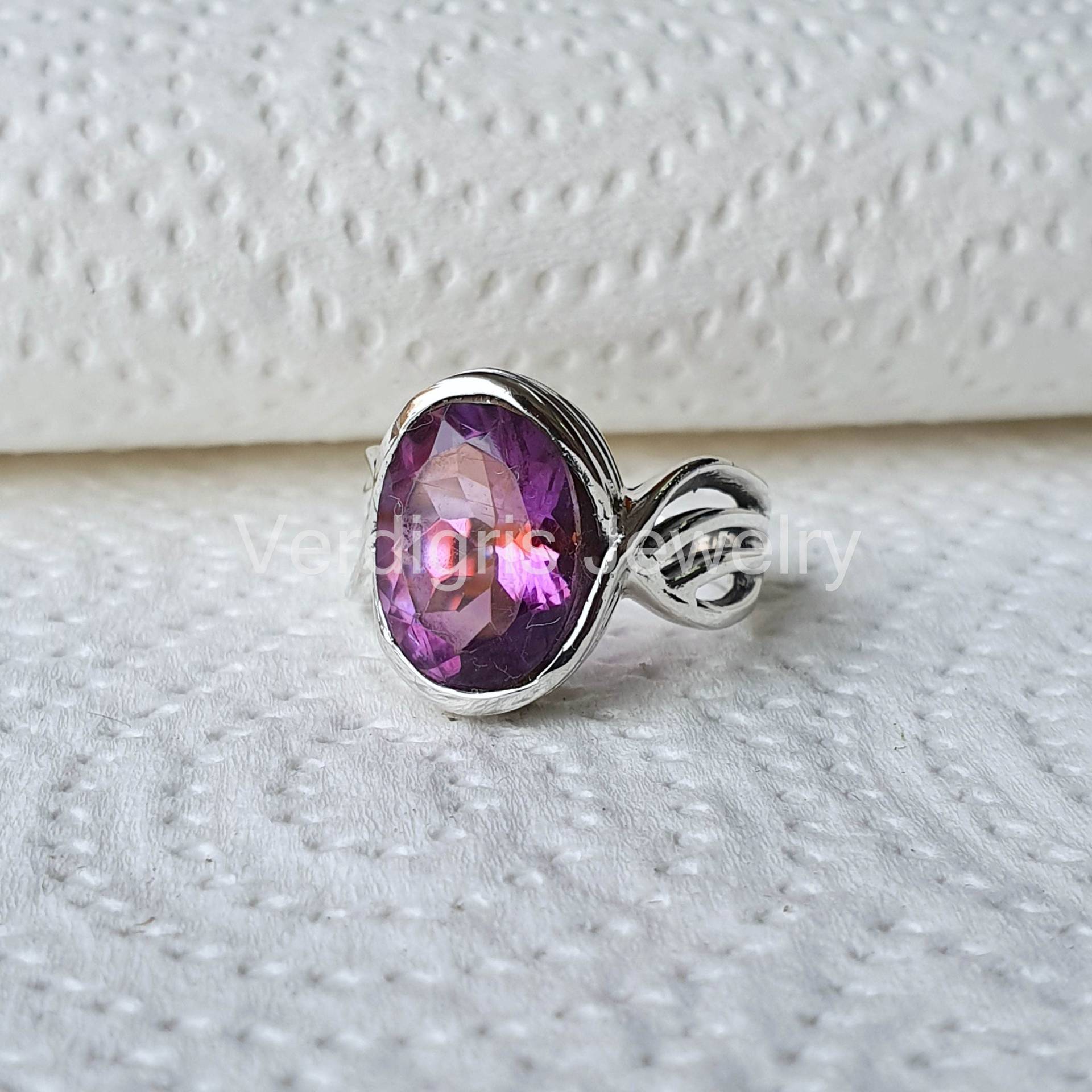 Natürlicher Amethyst Ring, Sterling Silber Schmuck, Edelstein Geschenk Für Sie, Februar Birthstone Ring von VERDIGRISJEWELLERY