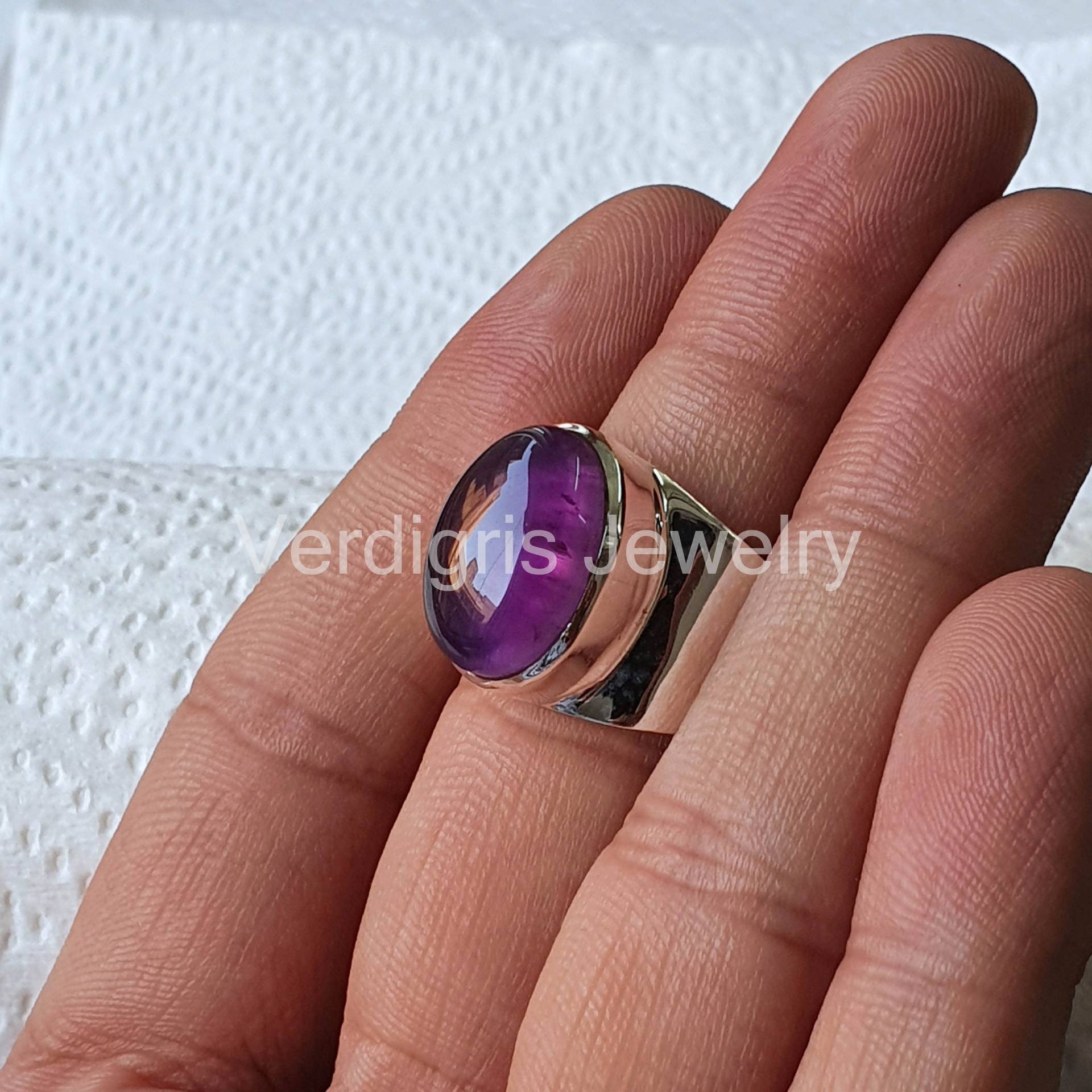 Natürlicher Amethyst Ring, Sterling Silber Schmuck, Edelstein Geschenk Für Sie, Februar Birthstone von VERDIGRISJEWELLERY