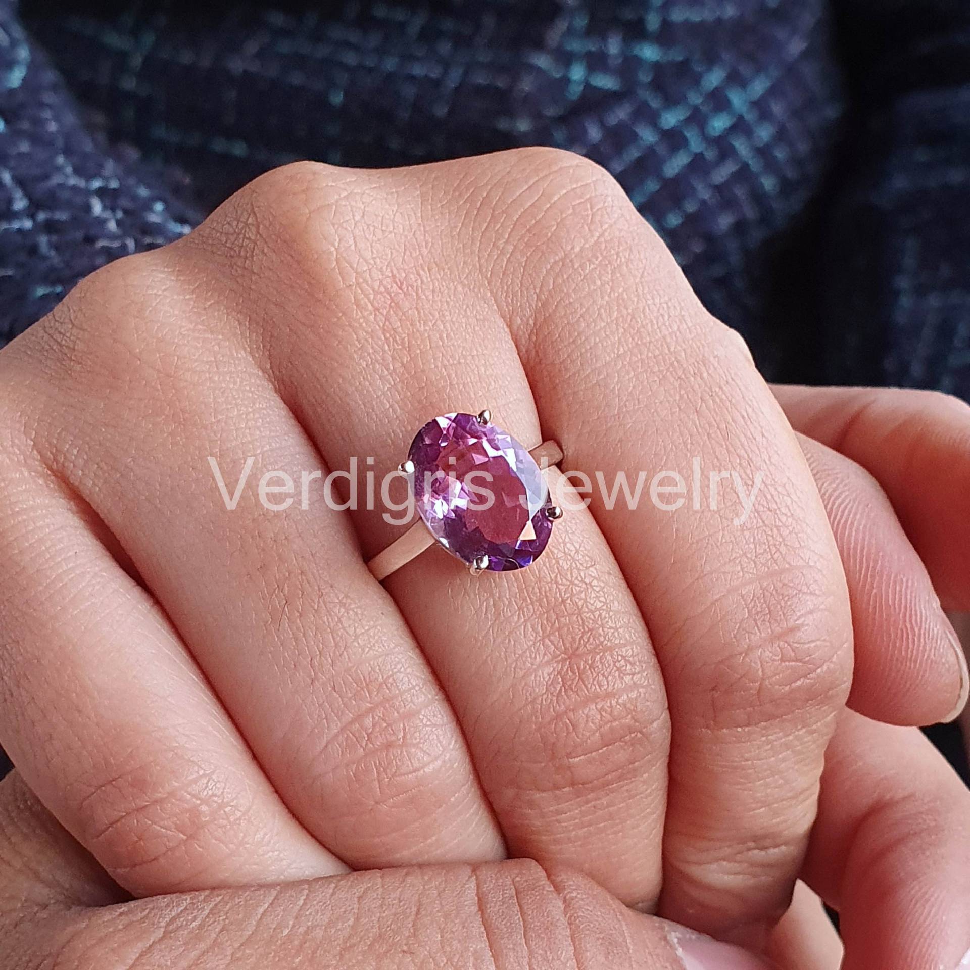 Natürlicher Amethyst Ring, Sterling Silber Schmuck, Handgemacht, Edelstein Statement Ringe, Weihnachtsgeschenk, Minimalist von VERDIGRISJEWELLERY