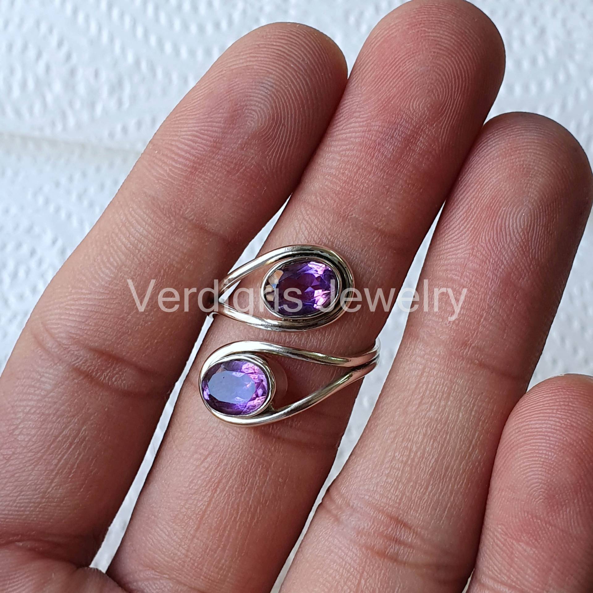 Natürlicher Amethyst-Statement Ring, Sterling Silber Schmuck, Geburtsstein Edelstein Boho, Februar Geburtsstein, Jubiläumsgeschenk von VERDIGRISJEWELLERY