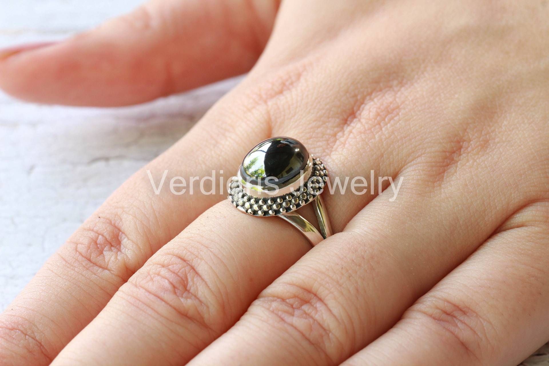 Natürlicher Hämatit Ring, Massiver Sterling Silber Hochwertiger Edelstein, Handgemachter Schmuck, Mutiger Statement Ring von VERDIGRISJEWELLERY