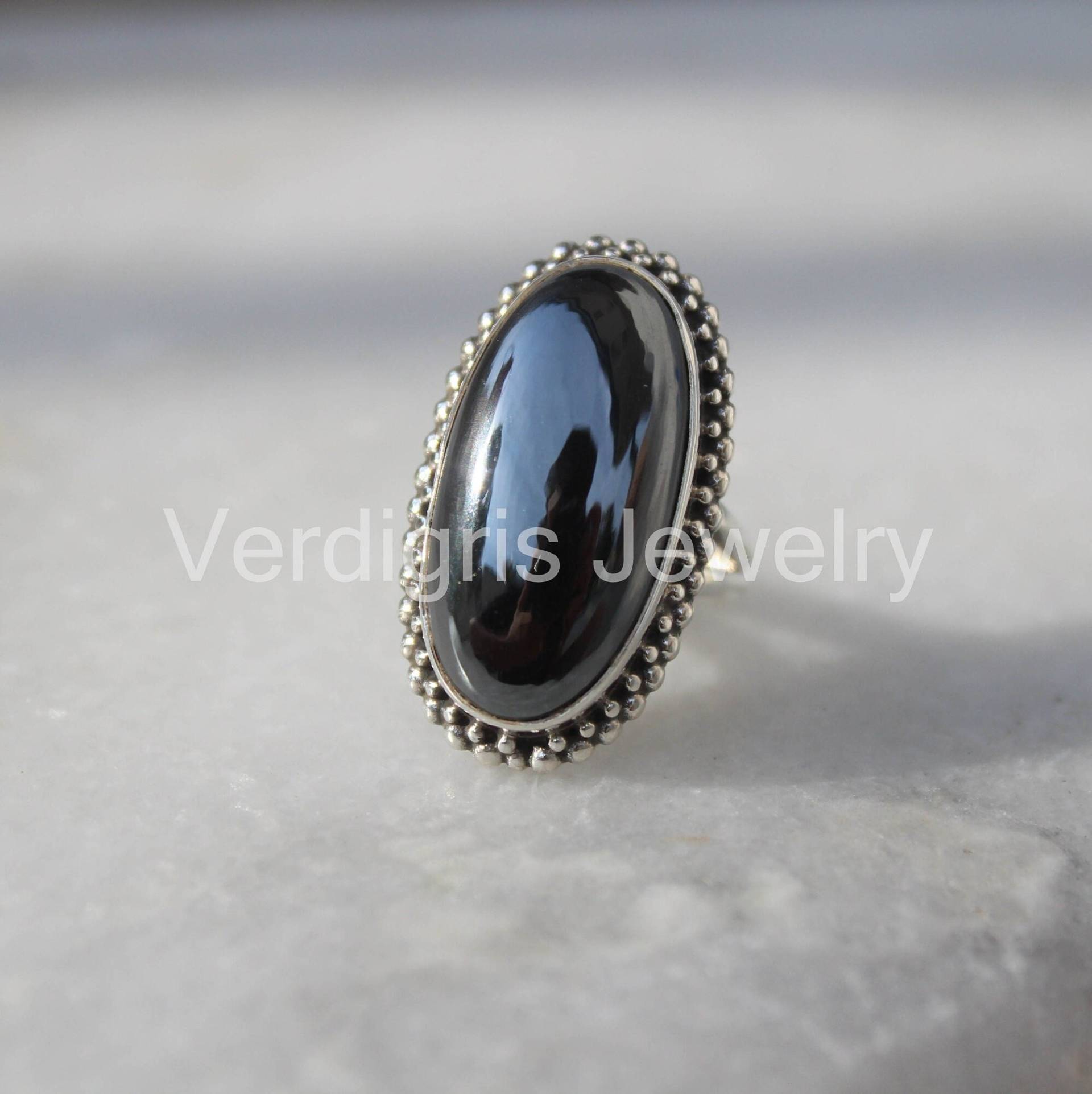 Natürlicher Hämatit Ring, Sterling Silber Handgemacht, Edelstein Schmuck, Aquarius Birthstone Ringe, Boho, Weihnachtsgeschenk von VERDIGRISJEWELLERY