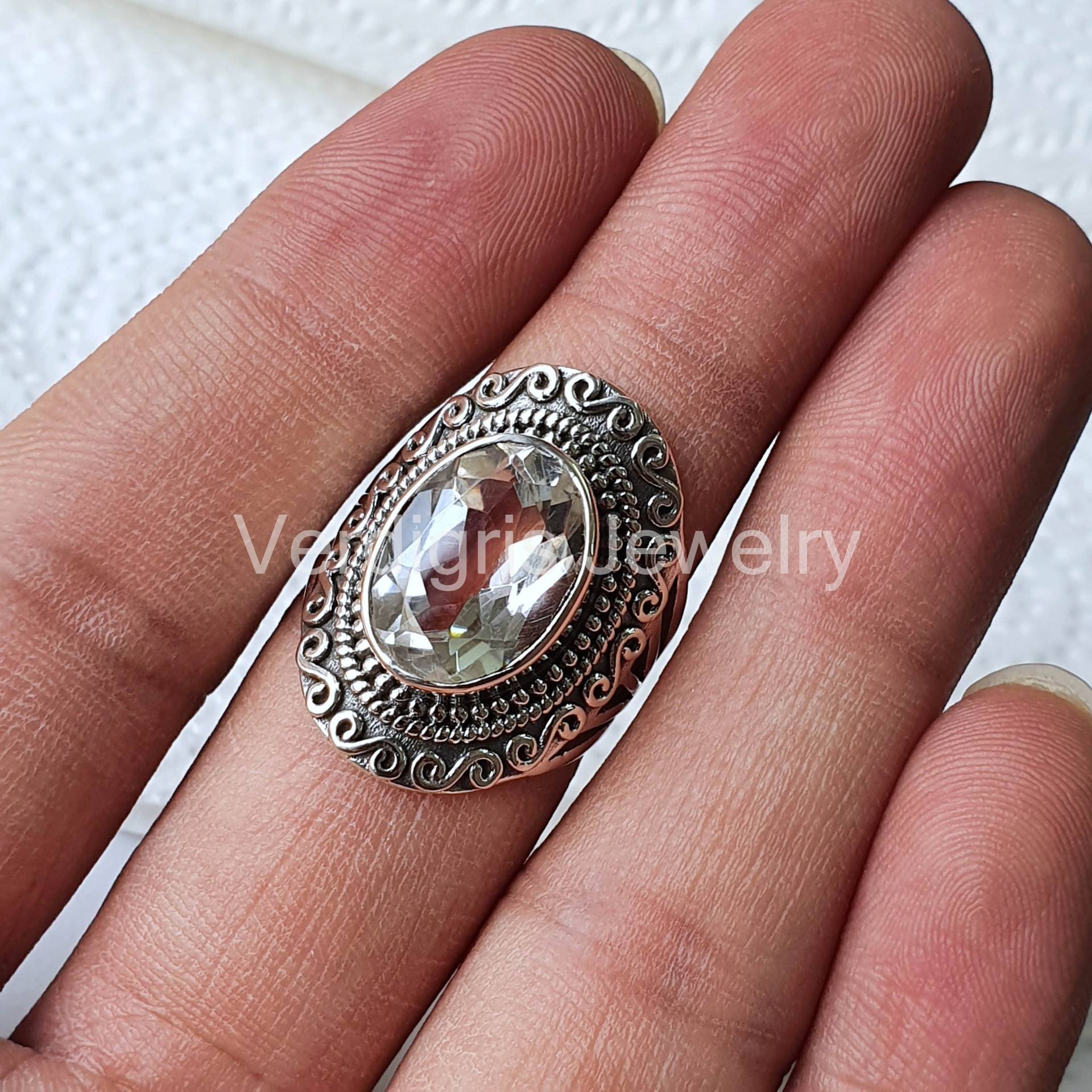 Natürlicher Kristallquarz Ring, Sterling Silber Schmuck, Edelstein Geburtsstein Ringe Für Frauen, Weihnachtsgeschenk, Handmade, Boho von VERDIGRISJEWELLERY