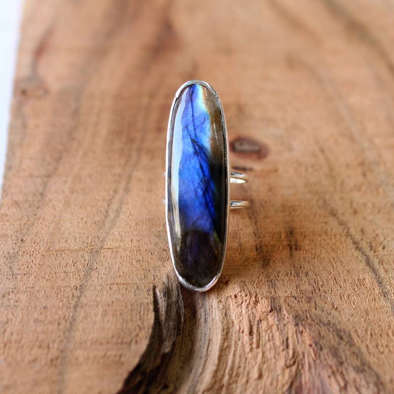 Natürlicher Labradorit Ring, 925 Sterling Silber Statement Boho Großer Edelstein Ring von VERDIGRISJEWELLERY