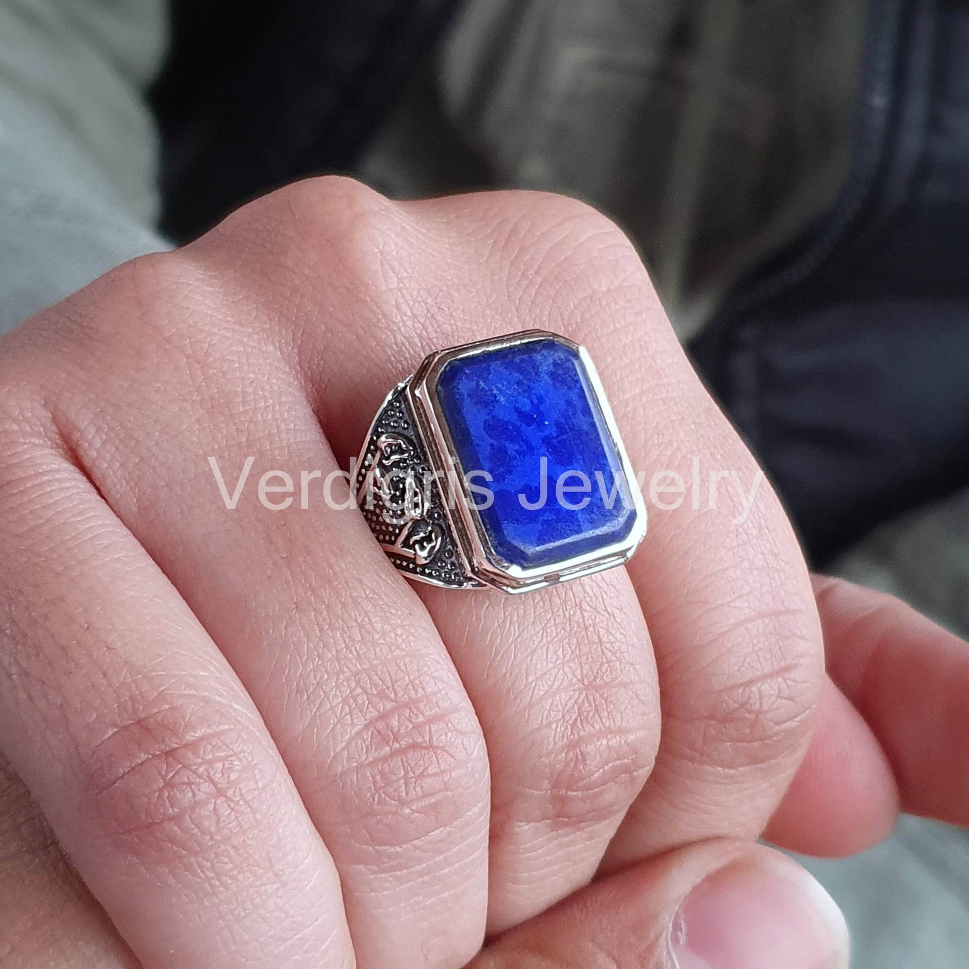 Natürlicher Lapis Lazuli Edelstein Ring, Handgemacht, Sterling Silber Schmuck, Ringe Für Frauen, Weihnachtsgeschenk, Geburtsstein Schmuck von VERDIGRISJEWELLERY