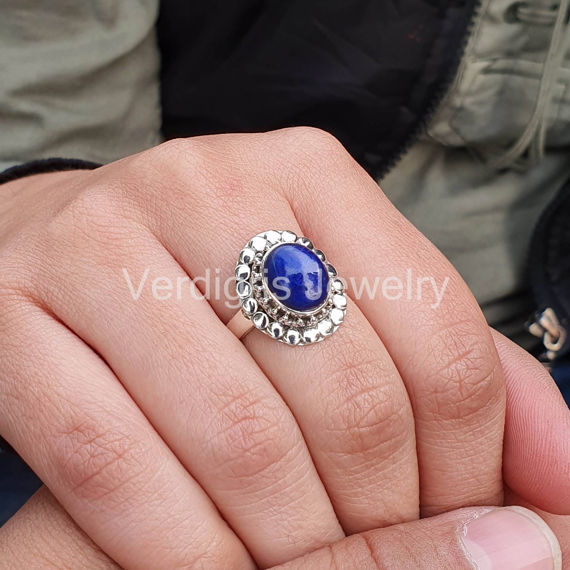 Natürlicher Lapis Lazuli Edelstein Ring, Sterling Silber Schmuck, Ringe Für Frauen, Weihnachtsgeschenk, Geburtsstein Ring von VERDIGRISJEWELLERY