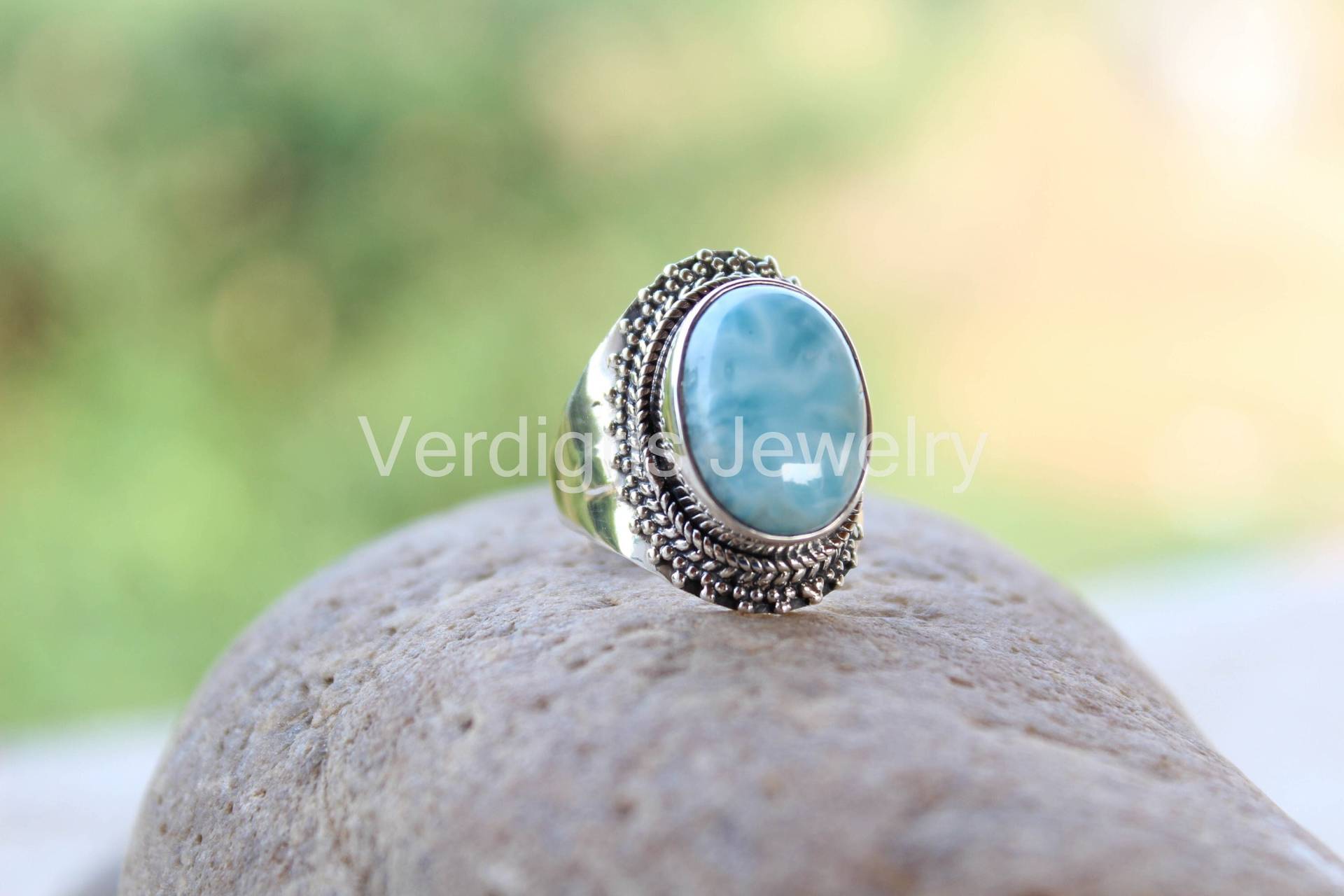 Natürlicher Larimar Ring Handgemacht Mit Sterling Silber Details, Schmuck, Weihnachtsgeschenk, Geburtsstein Ring, Edelstein Boho Ringe von VERDIGRISJEWELLERY