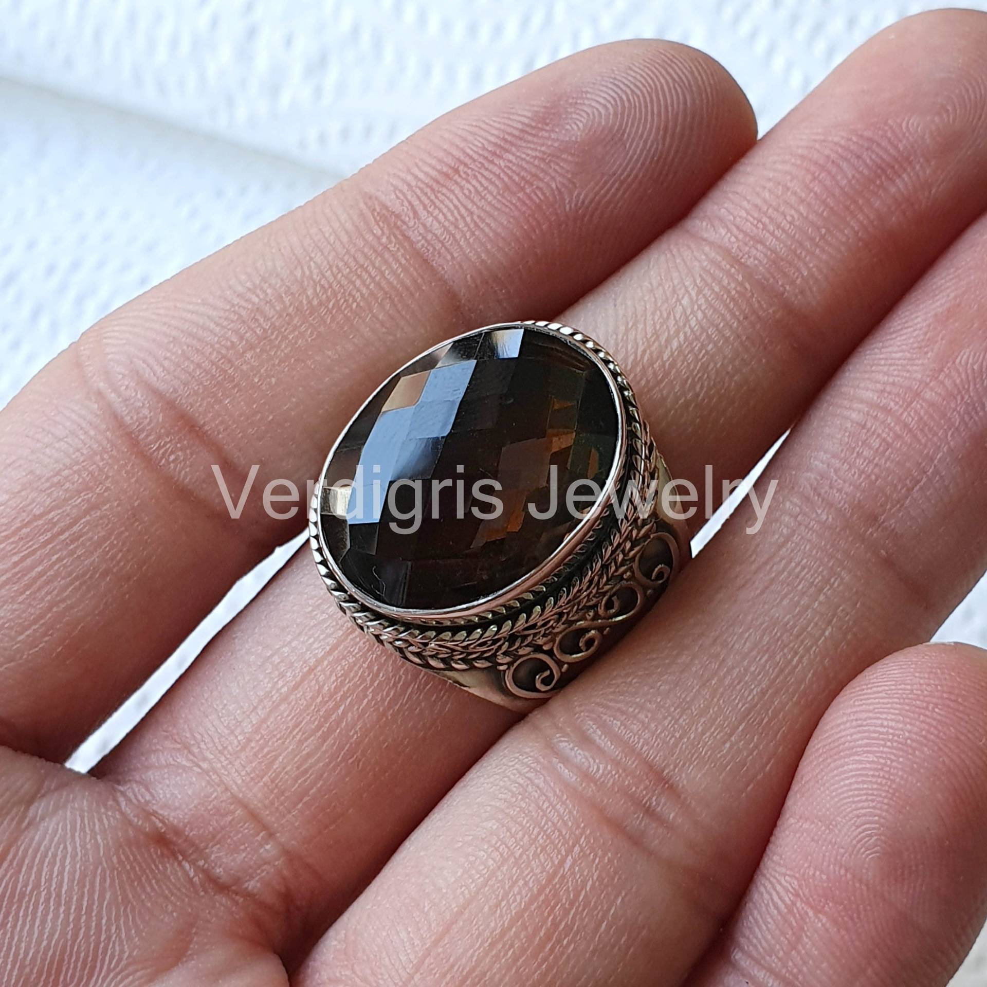 Natürlicher Rauchquarz Ring, Handgefertigt, Sterling Silber Schmuck, Ring Für Frauen, Edelstein Boho, Skorpion Birthstone Antique von VERDIGRISJEWELLERY