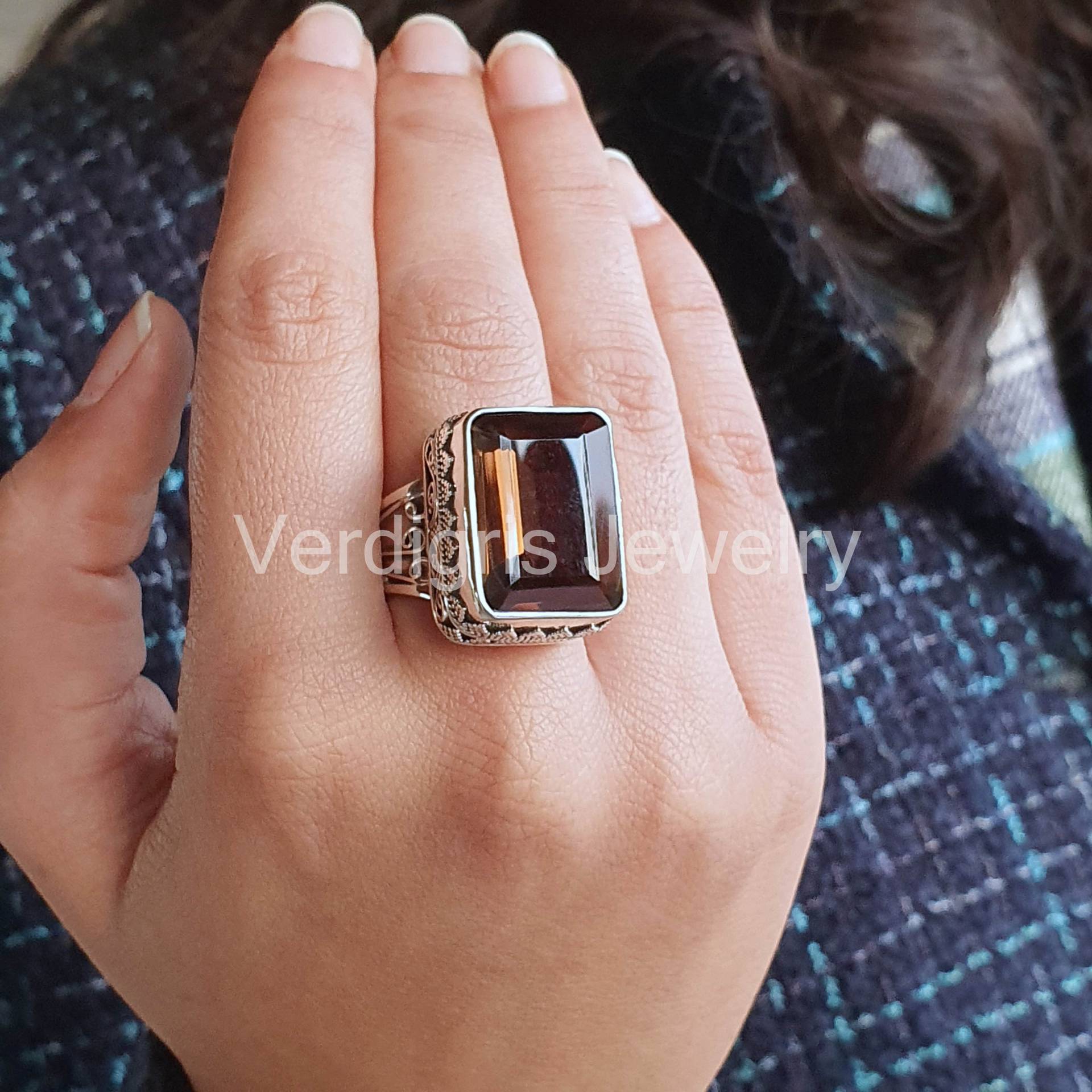 Natürlicher Rauchquarz Ring, Handgemacht, Sterling Silber Schmuck, Ring Für Frauen, Edelstein Boho, Skorpion Geburtsstein Antiker von VERDIGRISJEWELLERY