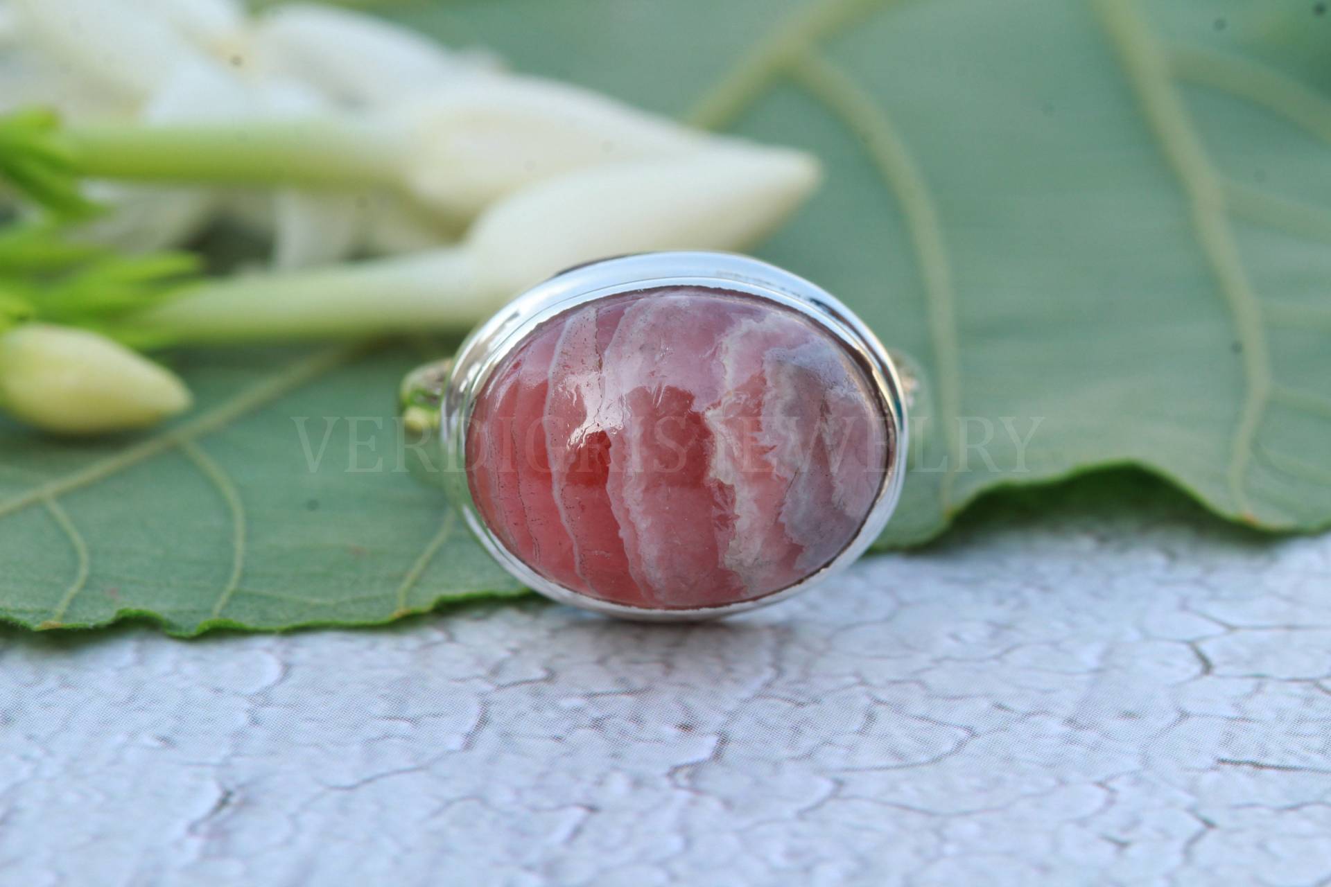 Natürlicher Rhodochrosit Ring, Sterling Silber Statement Hochzeitstag Geschenk von VERDIGRISJEWELLERY