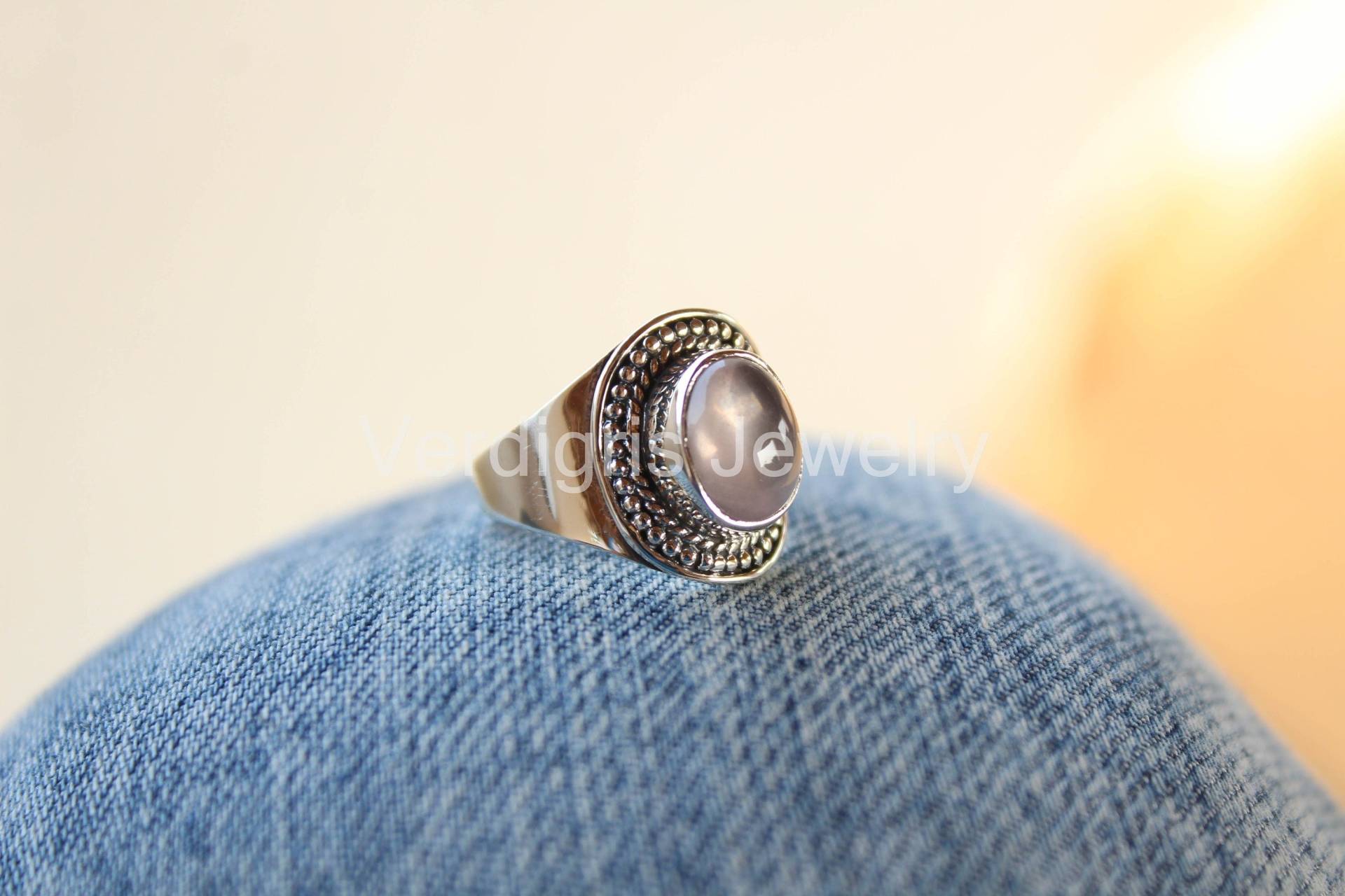 Natürlicher Rosenquarz Sterling Silber Ring, Handgefertigt, Edelstein Schmuck, Valentinstag Geschenk, Januar Birthstone Boho von VERDIGRISJEWELLERY