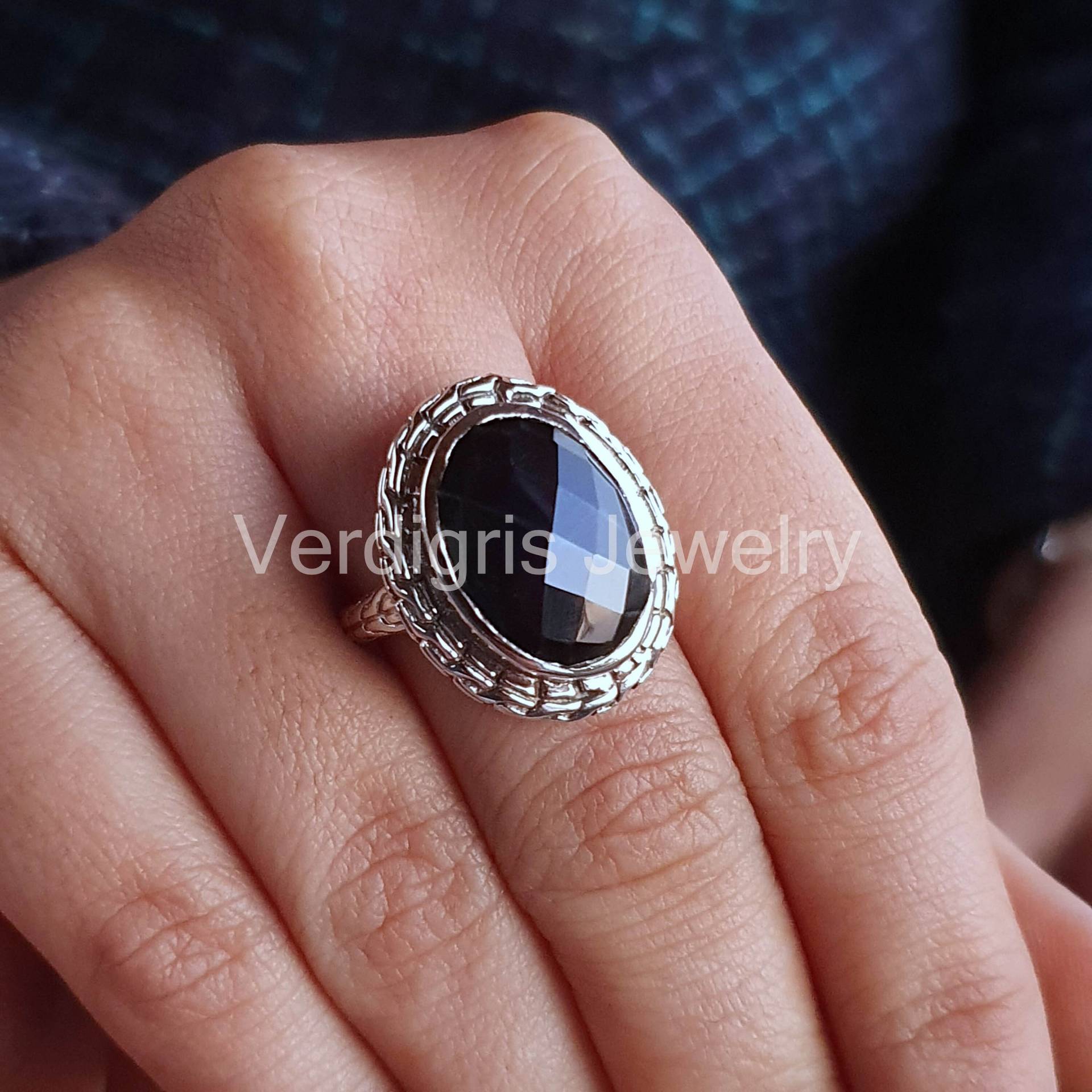 Natürlicher Schwarzer Onyx Edelstein Sterling Silber Ring, Handgemacht, Schmuck, Dezember Birthstone Ringe, Silberschmuck, Boho von VERDIGRISJEWELLERY