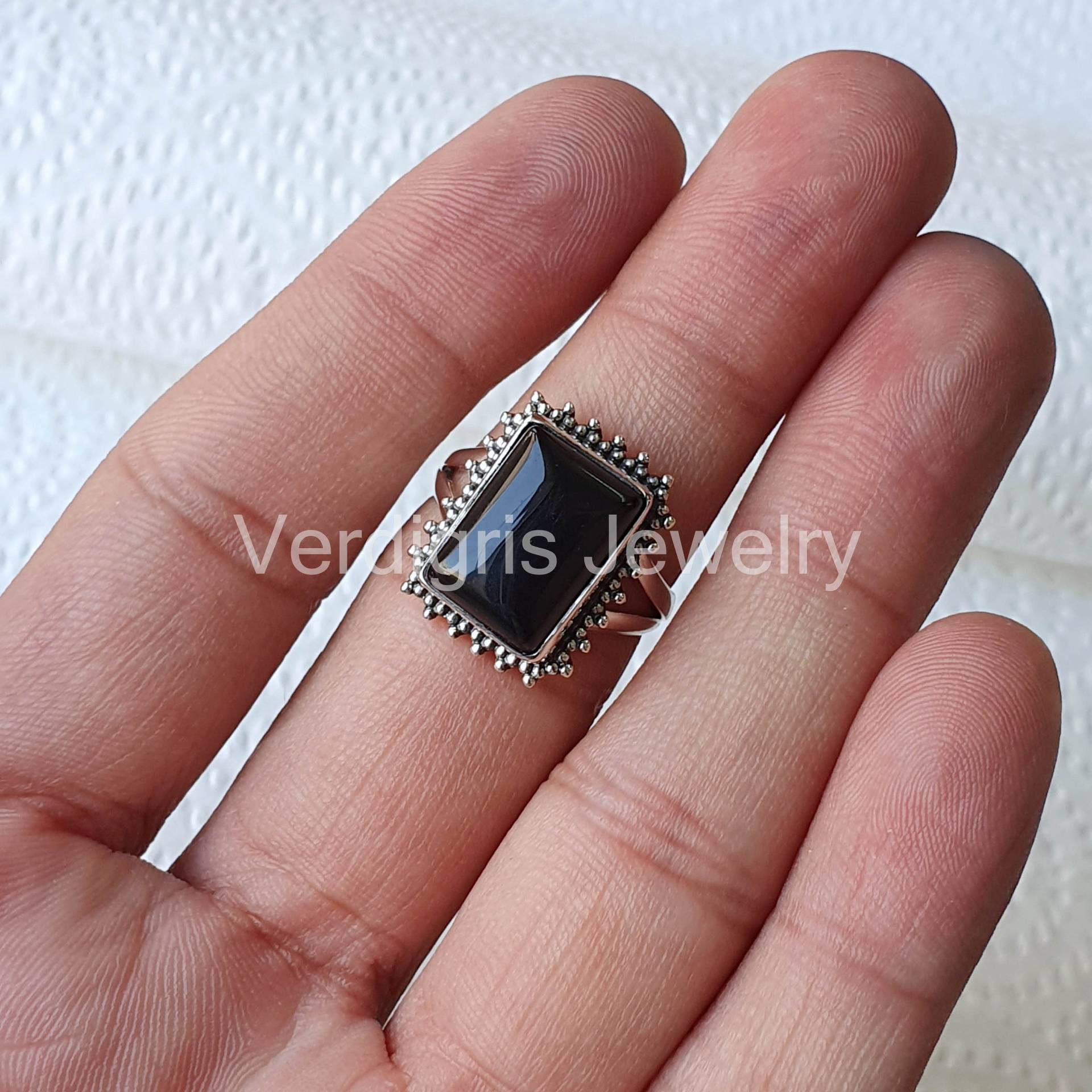 Natürlicher Schwarzer Onyx Ring, Sterling Silber Edelstein Schmuck, Dezember Birthstone Ringe, Boho, Weihnachtsgeschenk von VERDIGRISJEWELLERY