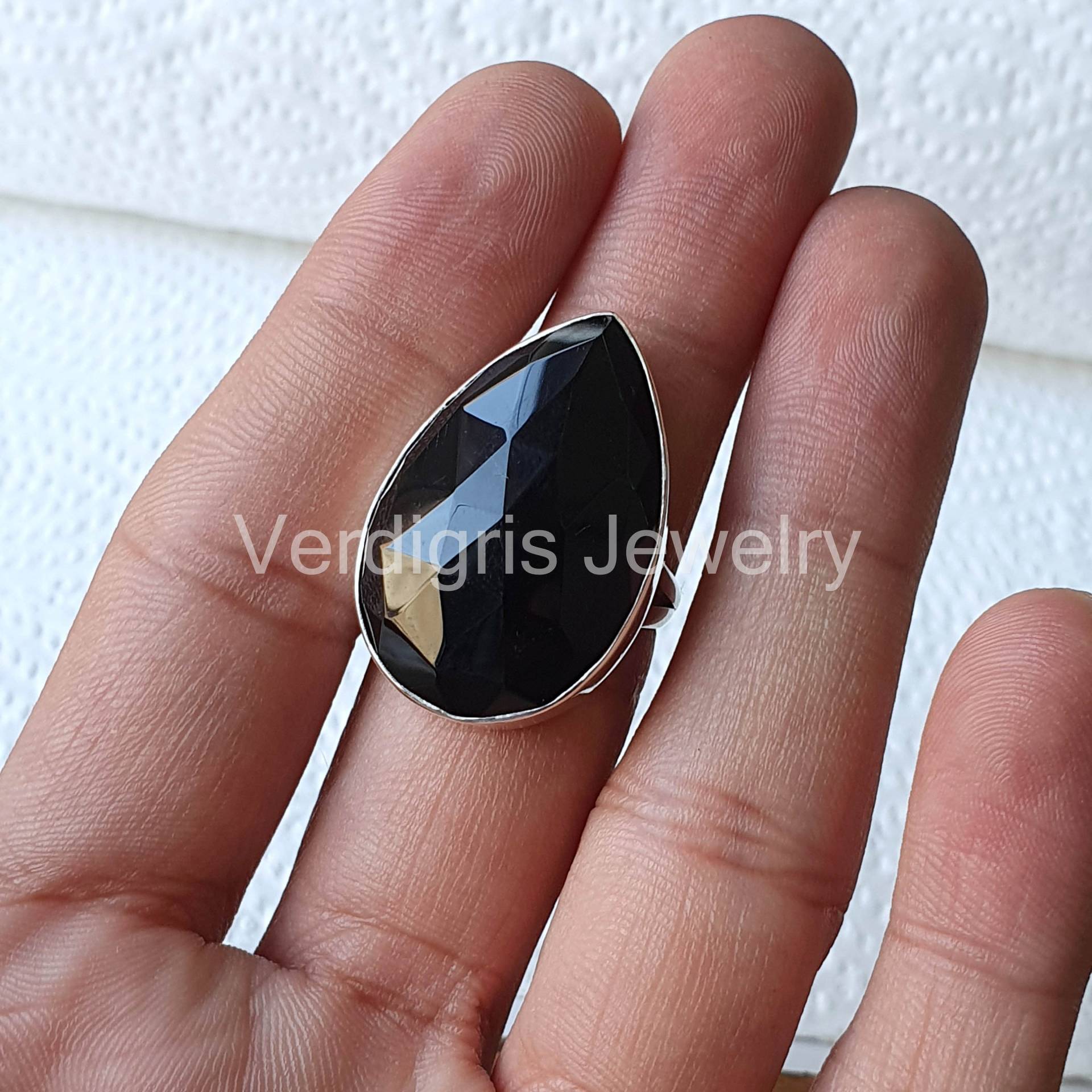 Natürlicher Schwarzer Onyx Sterling Silber Ring, Handgemacht, Juli Geburtsstein, Weihnachtsgeschenk Schwarzer Schmuck, Statement Birthstone Boho von VERDIGRISJEWELLERY