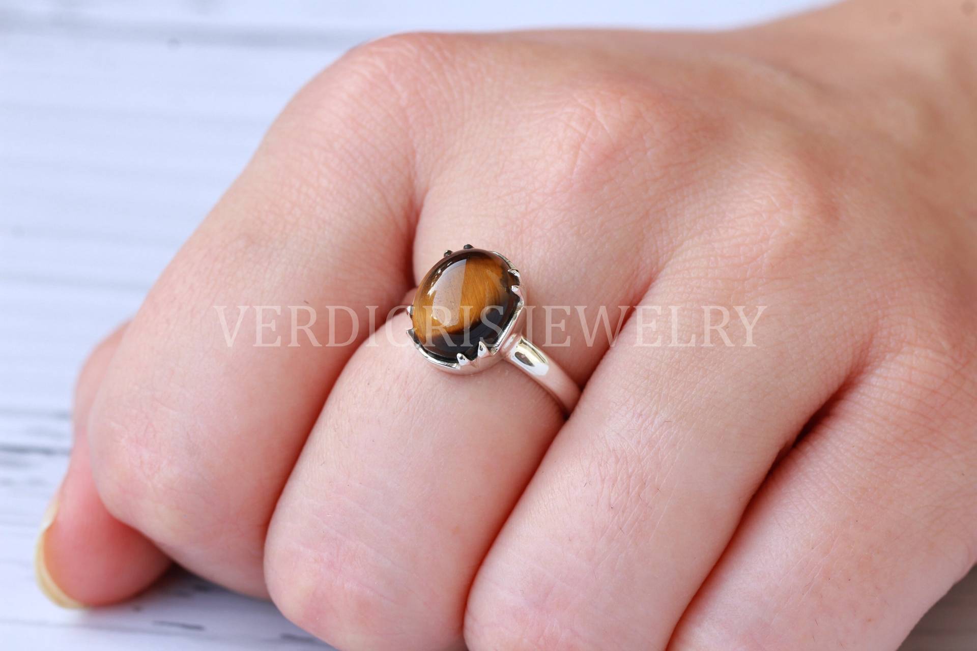 Natürlicher Tigerauge Ring, Sterling Silber Statement Aaa Edelstein, Handgemachtes Hochzeitsjubiläumsgeschenk, Kraftstein, Versprechensring von VERDIGRISJEWELLERY