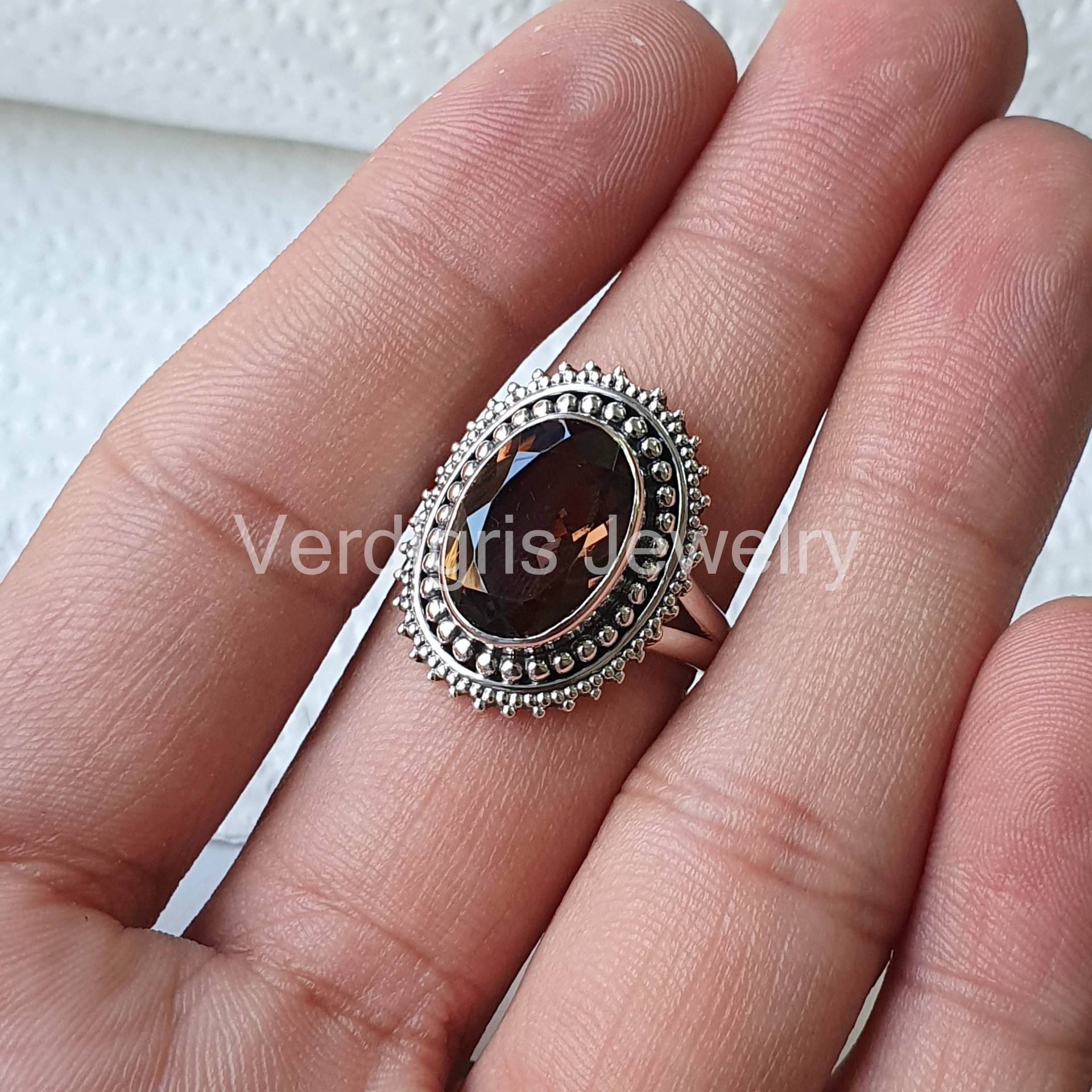 Rauchquarz Silber Ring, Ring Für Frauen, Edelstein Schmuck, Handgemachter Geburtsstein Skorpion, Weihnachtsgeschenk, Silver Jewelry von VERDIGRISJEWELLERY