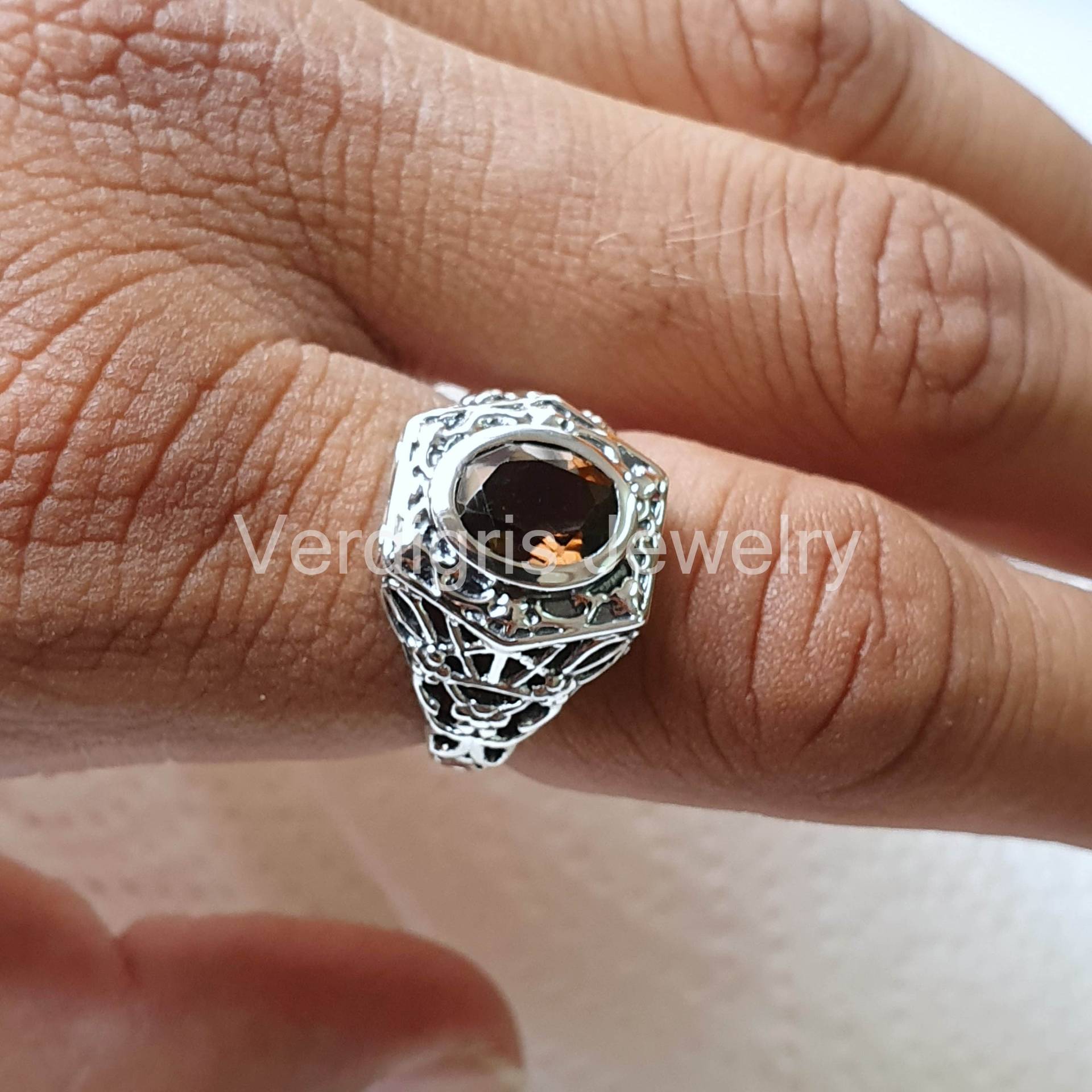 Rauchquarz Silber Ring, Ring Für Frauen, Edelstein Schmuck, Handgemachter Geburtsstein Skorpion, Weihnachtsgeschenk, Silver Jewelry von VERDIGRISJEWELLERY