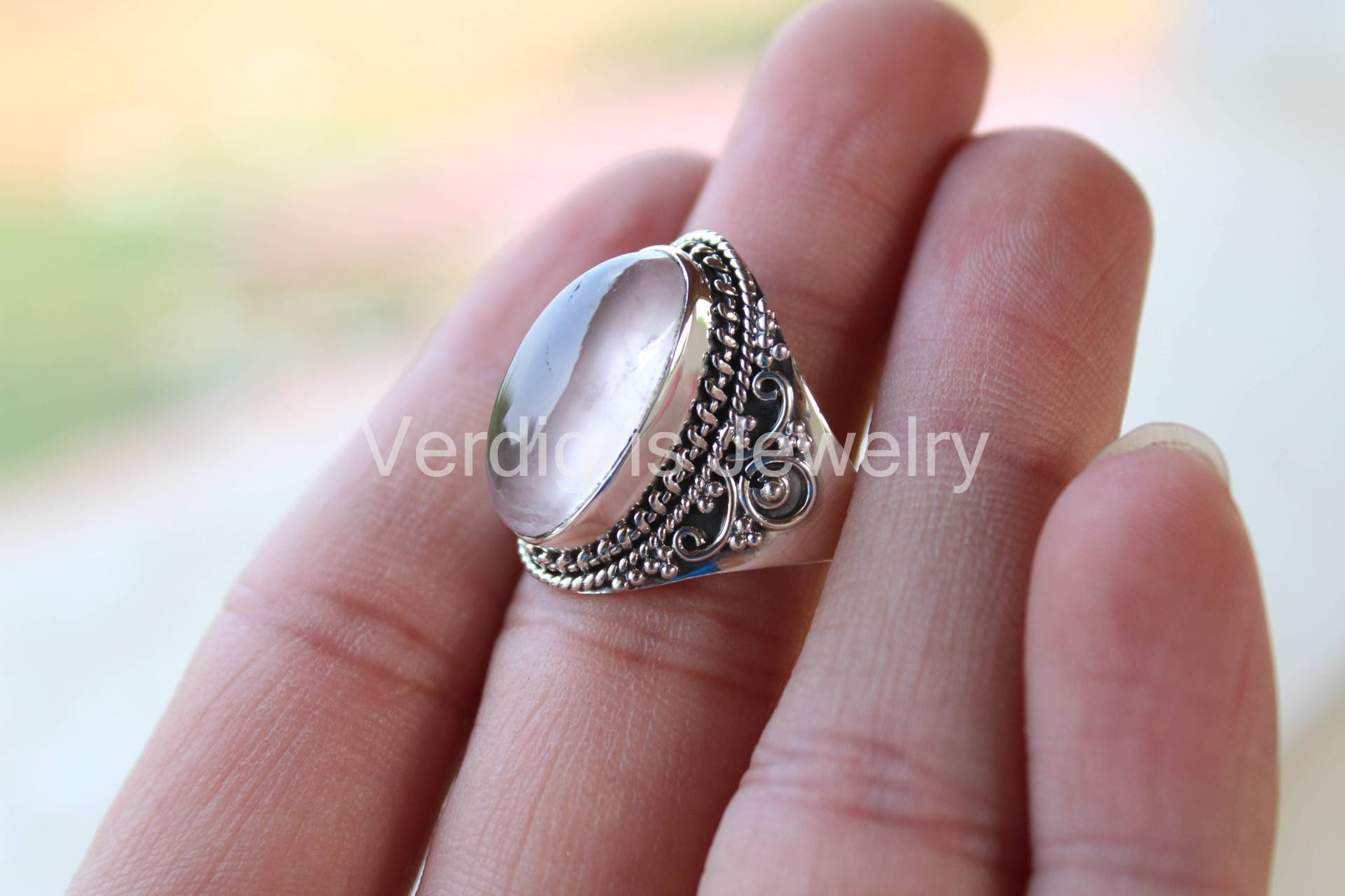 Rosenquarz Sterling Silber Ring, Handgefertigt, Edelstein Schmuck, Weihnachtsgeschenk, Januar Birthstone Boho, Quartz Schmuck von VERDIGRISJEWELLERY