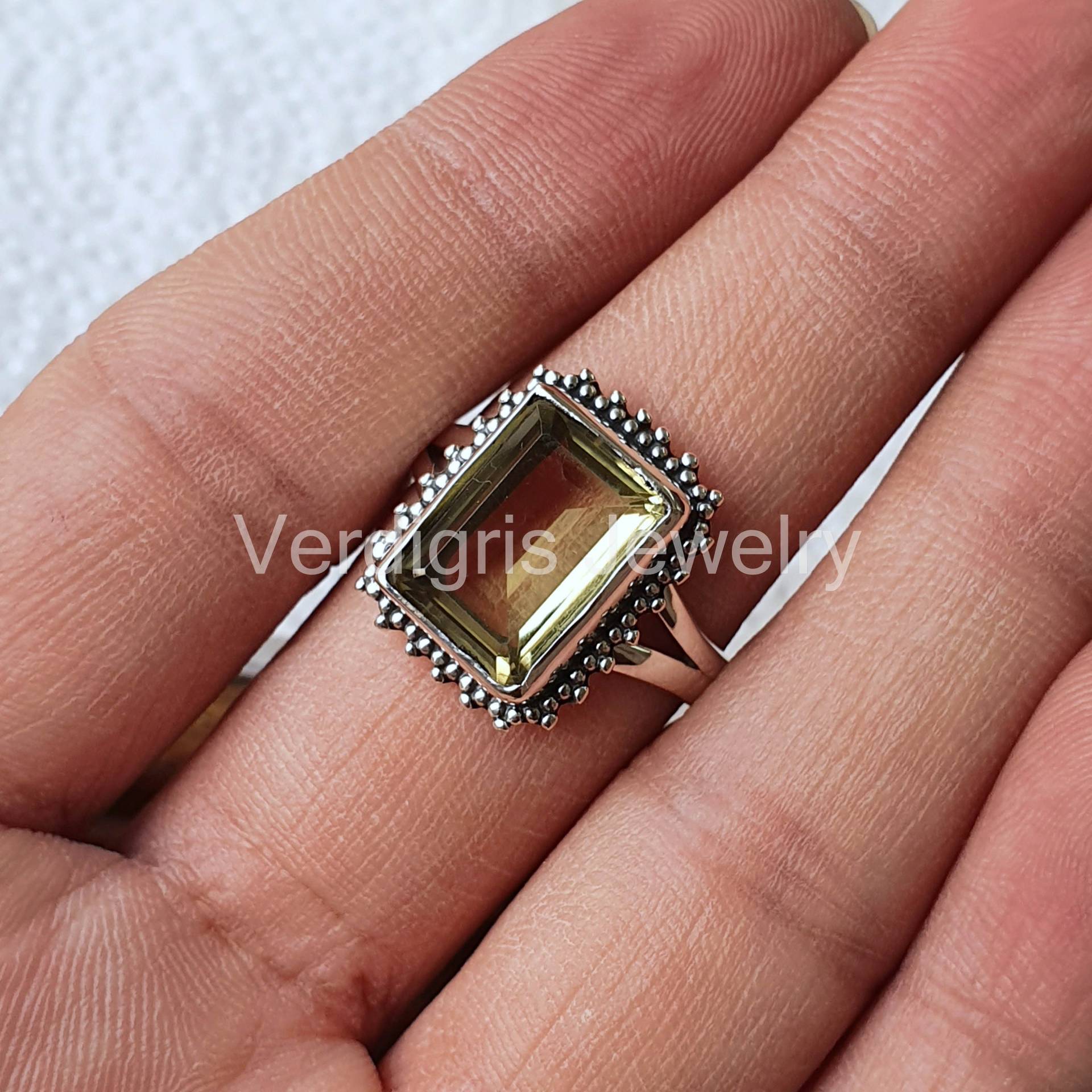 Schöner Zitronenquarz Ring, Sterling Silber Schmuck, Handgemacht, Edelstein Weihnachtsgeschenk, Geburtsstein November Birthstone, Boho von VERDIGRISJEWELLERY