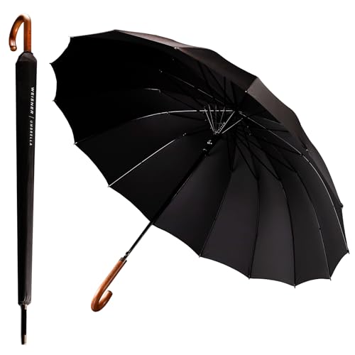 WEISNER CAPITOL Stockschirm Automatik – Regenschirm für 2 Personen – Ø120 cm, 16 FlexiGlass-Streben, Holzgriff, Teflonbeschichtet, Windschutzsystem, mit elegantem Etui (16-Streben/CAPITOL) von Verdone