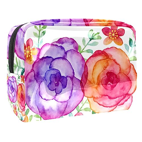 Aquarell Blumen Kosmetiktasche Portable Kosmetiktaschen für Frauen Mädchen von VERED