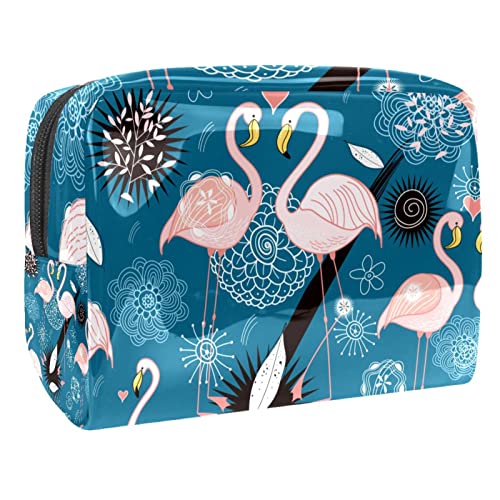 Flamingo Liebe Floral Blumen Hintergrund Kosmetiktasche Portable Kosmetiktaschen für Frauen Mädchen von VERED