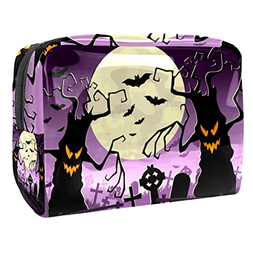 Fröhliche Halloween-Landschaft Reise-Makeup-Tasche Kosmetiktasche für Frauen und Mädchen von VERED