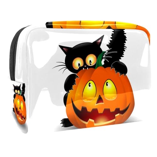 Halloween Katze und Kürbis Toiletry Travel Organizer Kosmetiktasche für Frauen von VERED