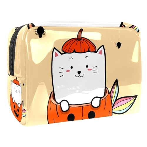 Halloween Niedliche Katze Meerjungfrau und Kürbis Kosmetiktasche Portable Kosmetiktaschen für Frauen Mädchen von VERED