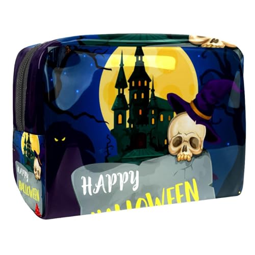 Happy Halloween Totenkopf Kürbis und Pilze Kosmetiktasche Reise Kosmetiktasche Make Up Tasche für Damen von VERED