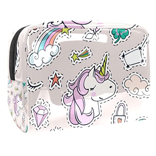 Niedliches Einhorn Sterne Muster Reise-Makeup-Tasche Kosmetiktasche für Frauen und Mädchen von VERED