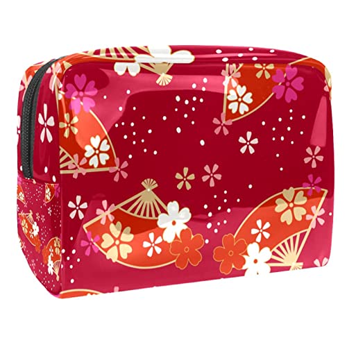 Rote japanische Fächer-Kirschblüte Toiletry Travel Organizer Kosmetiktasche für Frauen von VERED