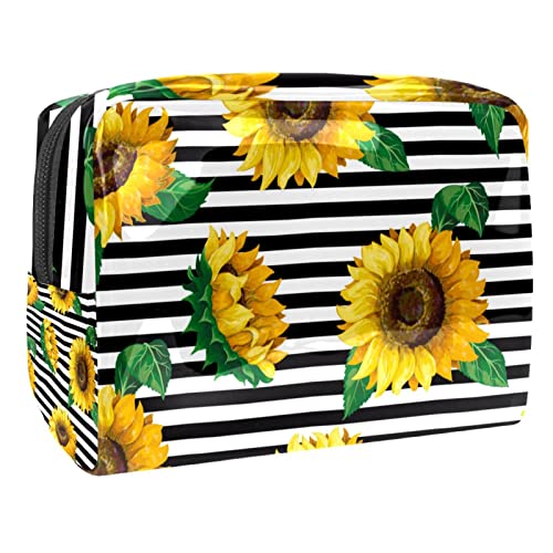 Sonnenblume gestreift Gelbe Sommerblume Kosmetische Reisetasche für Frauen Kosmetiktasche für die Reise von VERED