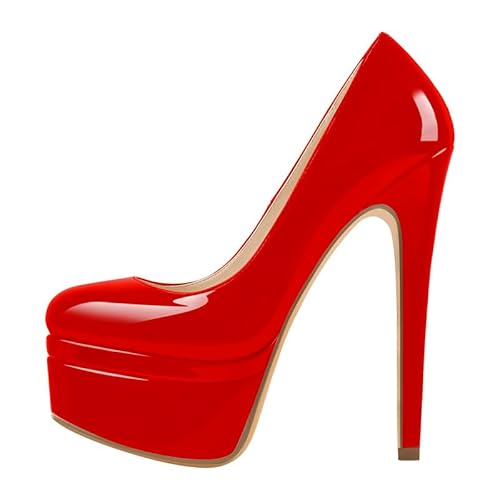 VERISSON Damen Plateau Pumps Klassische Doppelplattform High Heels Stiletto Stöckelschuhe Metallic Rot 44 EU VERISSON Damen Plateau Pumps Klassische Doppelplattform High Heels Stiletto Stöckelschuhe Metallic Rot 44 EU von VERISSON