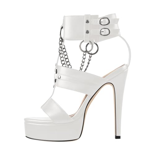 VERISSON Damen Stiletto High Heel Sandalen Kreuzbänder Open Toe Plateau Knöchelsandalen Partykleid, 43 von VERISSON