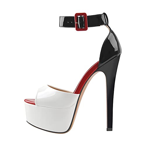 VERISSON Damenmode Mary Jane Stiletto Pumps Runde Zehen Schnalle Riemchen Plateau Pumps, Peep-Toe, schwarzer Absatz, 40 EU von VERISSON