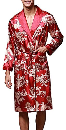VERNASSA Herren Satin-Bademantel aus Seide, langärmelig, Kimono, Nachtwäsche, Loungewear, burgunderfarben, XX-Large von VERNASSA
