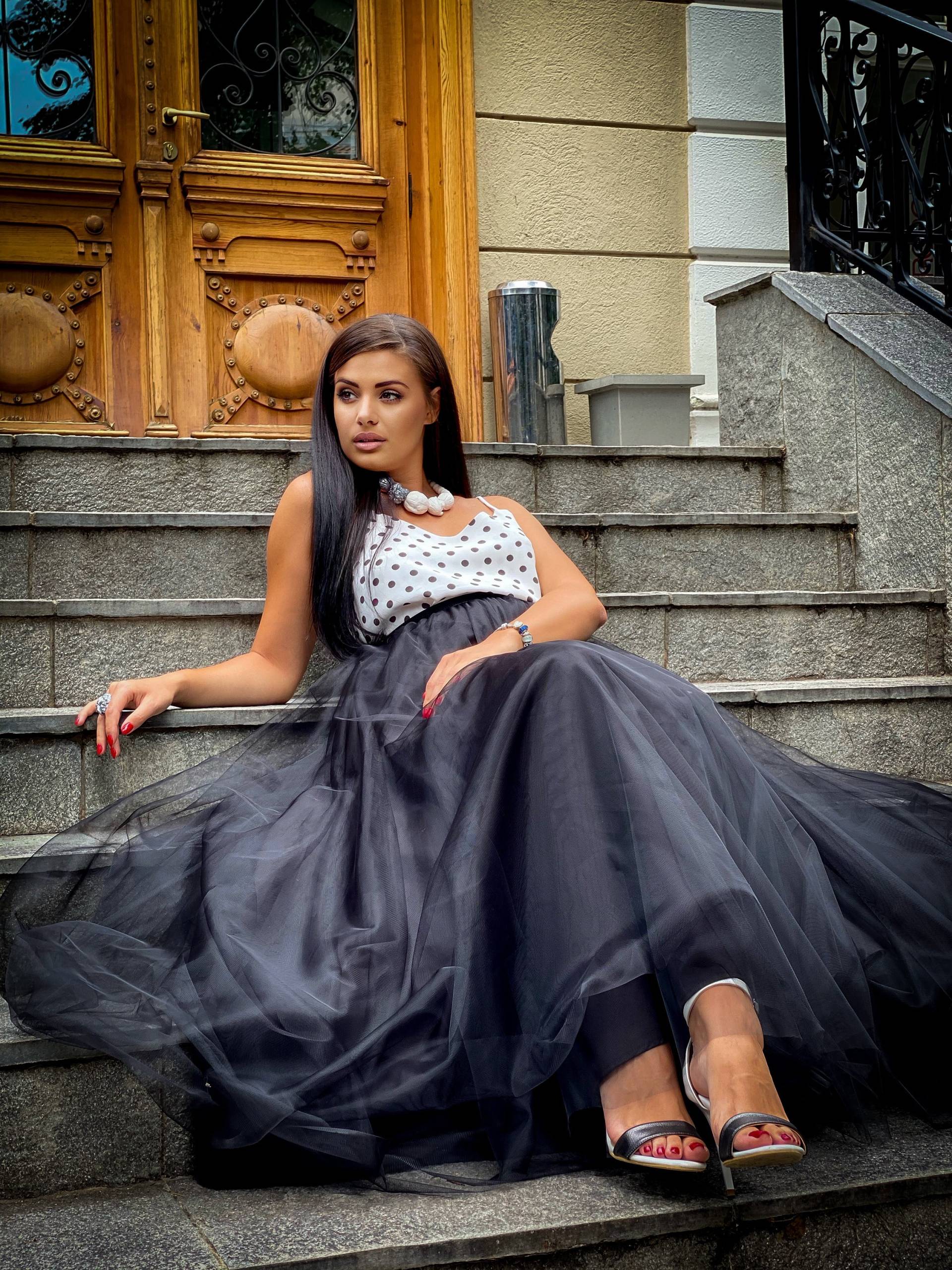 Schwarzer Tüllrock Kleid/Hochzeitsrock Formeller Luxus Outfit Street Wear Halloween Mini Midi Maxi Rock von VERNEShop