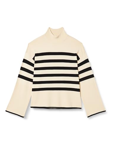 VERO MODA CURVE Damen VMCHAPPINESS LS HIGHNK Pullove GA BO CU Strickpullover, Birch/Stripes:Black, M Größen von VERO MODA CURVE