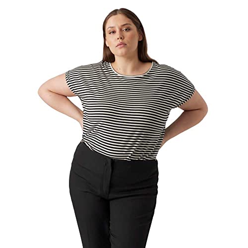 VERO MODA CURVE Damen Vmaya Plain Top Stripe Ga Noos Curve T Shirt, Black/Stripes:pristine, L Große Größen EU von VERO MODA