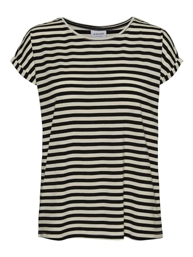 VERO MODA CURVE Damen Vmaya Plain Top Stripe Ga Noos Curve T Shirt, Black/Stripes:pristine, L Große Größen EU von VERO MODA