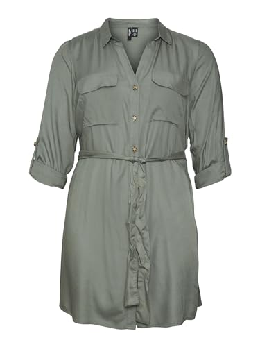 VERO MODA CURVE Damen Vmbumpy L/S Shirt Dress Wvn Curve Noos Kragen, Laurel Wreath, 46 Große Größen EU von VERO MODA