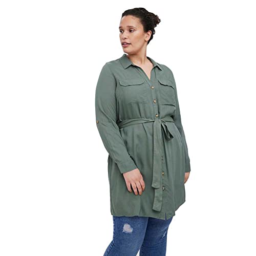 VERO MODA CURVE Damen Vmbumpy L/S Shirt Dress Wvn Curve Noos Kragen, Laurel Wreath, 48 Große Größen EU von VERO MODA