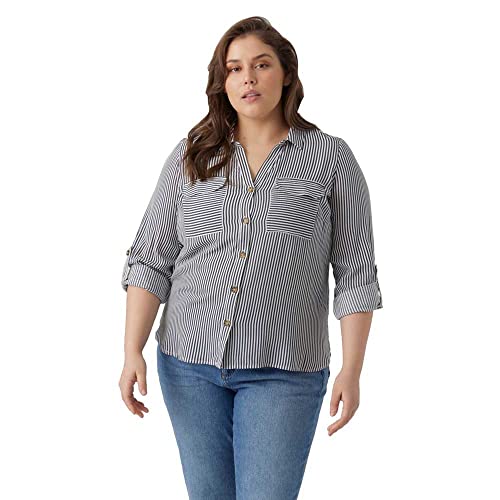 VERO MODA CURVE Damen Vmbumpy L/S Shirt New Curve Noos Bluse, Snow White/Stripes:india Ink, 44 Große Größen EU von VERO MODA
