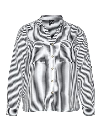 VERO MODA CURVE Damen Vmbumpy L/S Shirt New Curve Noos Bluse, Snow White/Stripes:india Ink, 46 Große Größen EU von VERO MODA CURVE