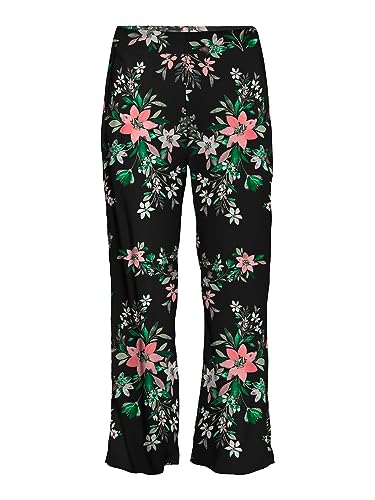 VERO MODA CURVE Damen Vmeasy Hw Wide Pants R1 WVN Ga Cur Hose, Black/AOP:tika, 46 Große Größen EU von VERO MODA CURVE