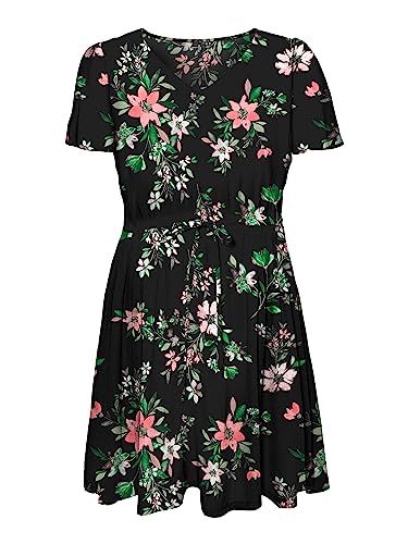 VERO MODA CURVE Damen Vmeasy Short Dress R1 WVN Ga Cur Kleid, Black/AOP:tika, 44 Große Größen EU von VERO MODA CURVE