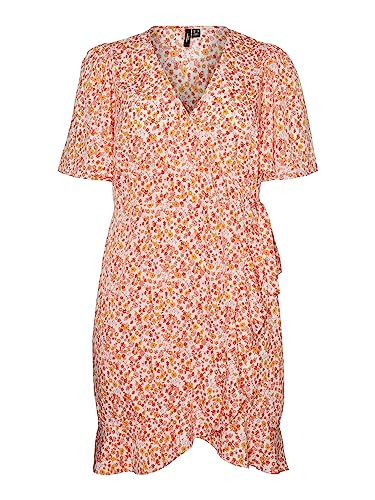 VERO MODA CURVE Damen Vmemma Henna Short Wrap Dress Cur Kleid, Birch/AOP:Caro Flower, 46 Große Größen EU von VERO MODA CURVE